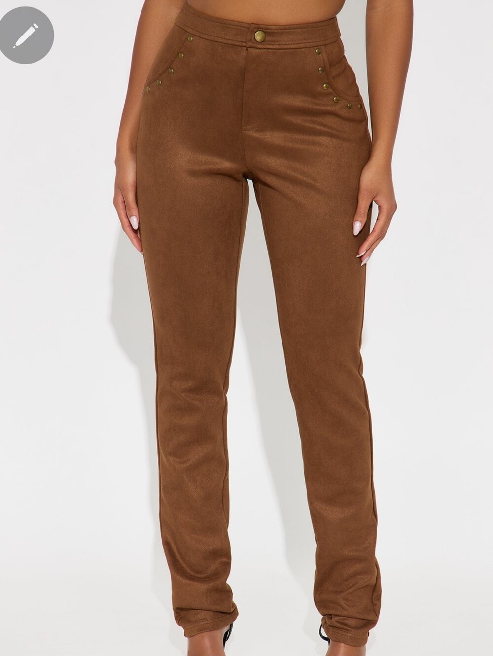 Lasso-Up Faux Suede Straight Leg Pants - Brown
